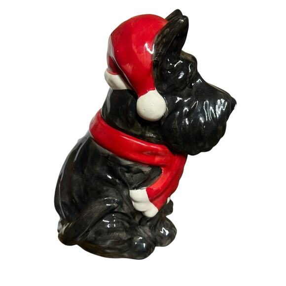 Black Scottish Terrier 12" Scottie Dog Cookie Jar With Christmas Santa Hat - Picture 5 of 10